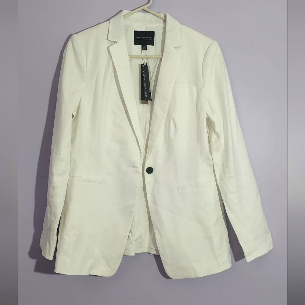 NWT Banana Republic White Long & Lean Blazer Linen Blend Size 6